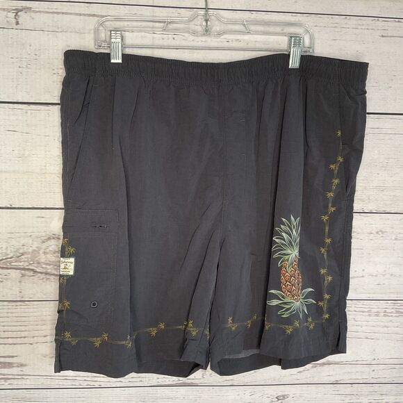Vintage Tommy Bahama Shorts Men’s Large Lined Gray Trunks Pineapple Print‎ Beach - Picture 1 of 9